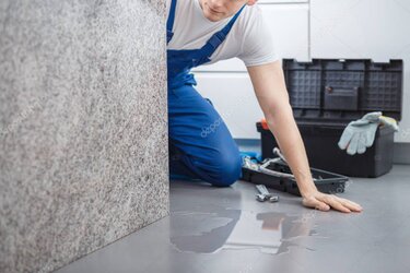 Suche nach Hydraulikleck in einer Werkstatt